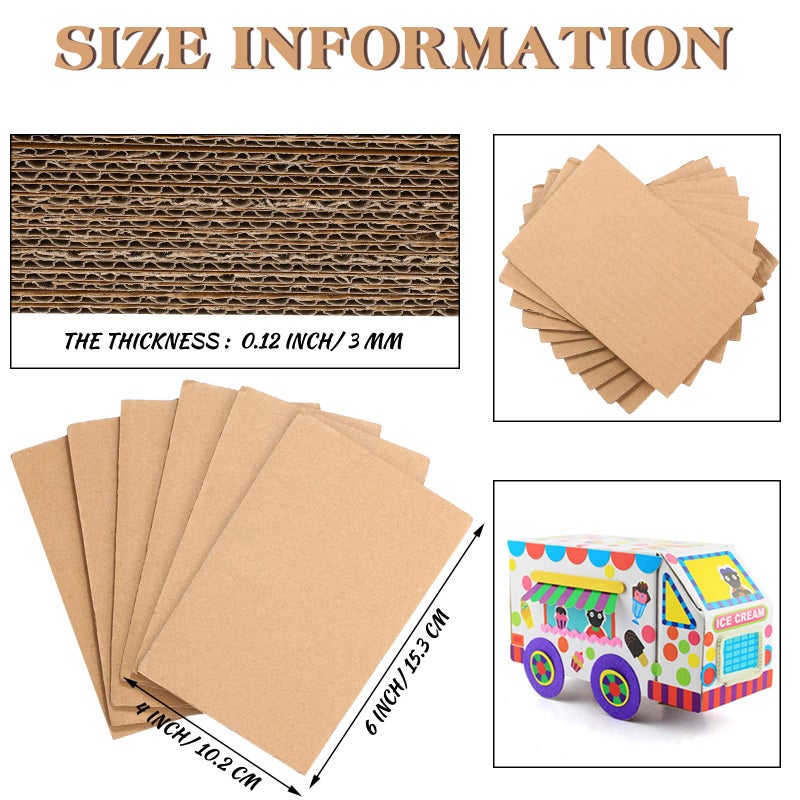 زنون عبوة من 50 قطعة من الورق المقوى المموج، فواصل مربعة مسطحة من الورق المقوى لمشاريع الفنون ومستلزمات الحرف اليدوية (4 × 6 بوصة، بني) - Image 3